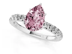 Fancy Pink Pear Cut Diamond Pavé Solitaire Engagement Ring Set in Silver with Prong Setting