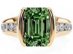 Fancy Green Emerald Cut Diamond Bezel-Set Solitaire Ring Set in Yellow gold with Channel-Set Band