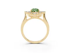 Fancy Green Pear Cut Diamond Cluster Halo Ring Set in Yellow gold with Marquise and Round Accents