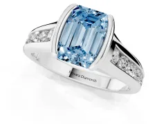 Fancy Blue Emerald Cut Diamond Bezel-Set Solitaire Ring Set in Silver with Channel-Set Band