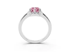 Fancy Pink Cushion Cut Diamond Round Cluster Halo Ring Set in Silver with Solitaire Band and Prong Setting