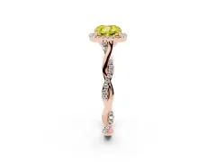 Fancy Yellow Cushion Cut Diamond Halo Twist Band Solitaire Ring Set in Rose gold with Prong Setting