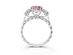 Fancy Pink Heart Cut Diamond Three-Stone Ring Set in Silver with Braided Band