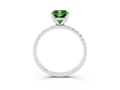 Fancy Green Cushion Cut Diamond Solitaire Engagement Ring Set in White gold with Round Pavé Band and Prong Setting