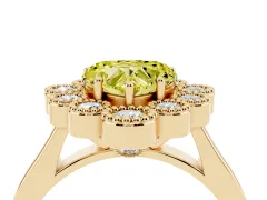 Fancy Yellow Heart Cut Diamond Cluster Halo Ring Set in Yellow gold with Milgrain Bezel Accents and Plain Band