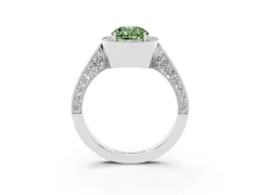 Fancy Green Oval Cut Diamond Halo Engagement Ring Set in Platinum with Accent Split Shank Band