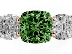 Fancy Green Cushion Cut Diamond Three-Stone Ring Set in Rose gold with Plain Polished Band