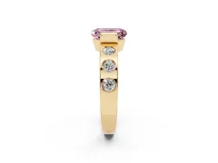 Fancy Pink Emerald Cut Diamond Channel-Set Band Ring Set in Yellow gold with Bezel Prong Setting