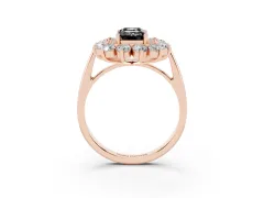 Fancy Black Emerald Cut Diamond Floral Double Halo Ring Set in Rose gold with Round Petals