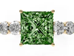 Fancy Green Princess Cut Diamond Five-Stone Prong Set Band Ring Set in Yellow gold with Polished Band