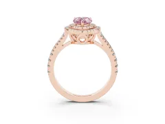 Fancy Pink Pear Cut Diamond Double Halo Ring Set in Rose gold with Pavé Band