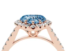Fancy Blue Heart Cut Diamond Pavé Halo Engagement Ring Set in Rose gold with Pavé Band and Prong Setting