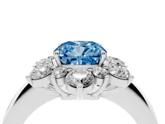Fancy Blue Cushion Cut Diamond Cluster Halo Ring Set in Silver with Solitaire Band and Prong Setting