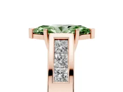 Fancy Green Marquise Cut Diamond Solitaire Ring Set in Rose gold with Channel-Set Accent Stones and Prong Setting