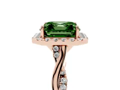 Fancy Green Asscher Cut Diamond Halo Twist Band Solitaire Ring Set in Rose gold with Prong Setting