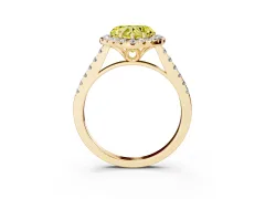 Fancy Yellow Heart Cut Diamond Pavé Halo Engagement Ring Set in Yellow gold with Pavé Band and Prong Setting