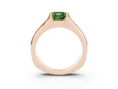 Fancy Green Princess Cut Diamond Bezel Solitaire Ring Set in Rose gold with Wide Band