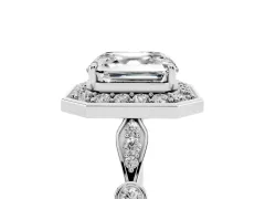 Asscher Cut Diamond Halo Engagement Ring Set in Silver with Twisted Band and Prong Setting