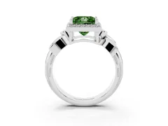 Fancy Green Princess Cut Diamond Halo Floral Band Ring Set in Platinum with Prong Setting