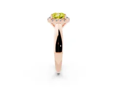 Fancy Yellow Cushion Cut Diamond Halo Solitaire Engagement Ring Set in Rose gold with Square Band and Prong Setting