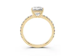 Princess Cut Diamond Pavé Solitaire Engagement Ring Set in Yellow gold with Prong Setting