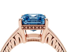 Fancy Blue Asscher Cut Diamond Solitaire Pavé Milgrain Engagement Ring Set in Rose gold with Prong Setting