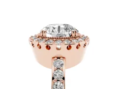 Round Cut Diamond Halo Ring Set in Rose gold with Pavé Shank and Prong Setting