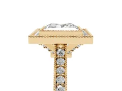 Princess Cut Diamond Halo Milgrain Pavé Band Ring Set in Yellow gold with Prong Setting