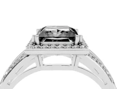 Fancy Black Princess Cut Diamond Halo Ring Set in White gold with Double Pavé Split Shank