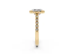 Radiant Cut Diamond Halo Ring Set in Yellow gold with Pavé Milgrain Band