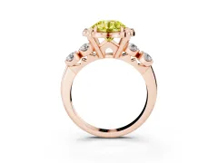 Fancy Yellow Round Cut Diamond Floral Halo Ring Set in Rose gold with Shared Prong Band