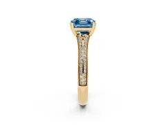 Fancy Blue Asscher Cut Diamond Split Shank Pavé Engagement Ring Set in Yellow gold with Prong-Set Center Stone