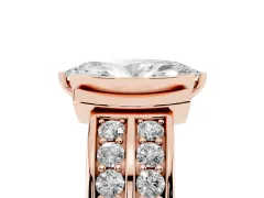 Marquise Cut Diamond Wide Channel Set Band Ring Set in Rose gold with Bezel Setting