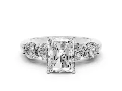 Radiant Cut Diamond Five-Stone Prong Set Ring Set in Platinum with Classic Band