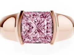 Fancy Pink Princess Cut Diamond Bezel Solitaire Ring Set in Rose gold with Wide Band
