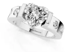 Heart Cut Diamond Channel-Set Band Ring Set in Silver with Bezel Prong Setting