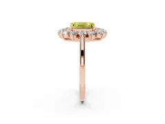 Fancy Yellow Emerald Cut Diamond Floral Double Halo Ring Set in Rose gold with Round Petals