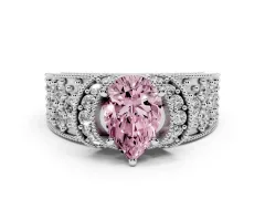 Fancy Pink Pear Cut Diamond Milgrain Halo Pavé Engagement Ring Set in White gold with Prong Setting