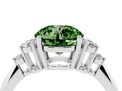 Fancy Green Round Cut Diamond Cluster Ring Set in Silver with Plain Band and Prong Setting