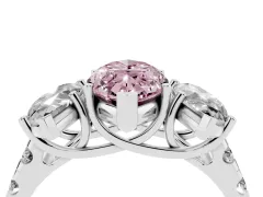Fancy Pink Marquise Cut Diamond Three-Stone Ring Set in White gold with Pavé Band