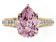 Fancy Pink Pear Cut Diamond Solitaire Pavé Engagement Ring Set in Yellow gold with Prong Setting