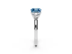 Fancy Blue Asscher Cut Diamond Five-Stone Prong Set Band Ring Set in White gold with Polished Band