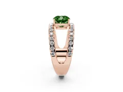 Fancy Green Cushion Cut Diamond Split Shank Pavé Solitaire Ring Set in Rose gold with Open Shank Design
