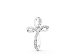 Pavé Round Diamond Looped Cross Pendant Set in White gold with Prong Setting