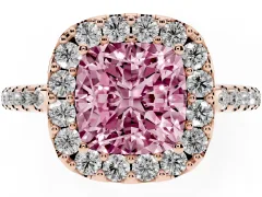 Fancy Pink Cushion Cut Diamond Pavé Halo Ring Set in Rose gold with Prong Setting