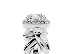Cushion Cut Diamond Halo Floral Band Ring Set in Platinum with Prong Setting