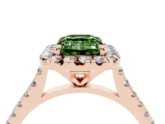 Fancy Green Emerald Cut Diamond Cushion Halo Ring Set in Rose gold with Pavé Band