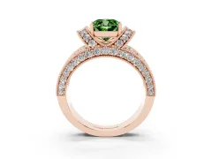 Fancy Green Cushion Cut Diamond Milgrain Halo Pavé Engagement Ring Set in Rose gold with Prong Setting