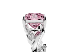 Fancy Pink Princess Cut Diamond Solitaire Ring Set in Platinum with Twisted Marquise Accent Band