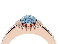 Fancy Blue Marquise Cut Diamond Pavé Halo Ring Set in Rose gold with Prong Setting
